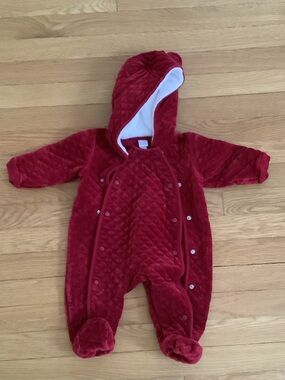 Nordstrom Plush Hooded Footie Set in Red and Magenta